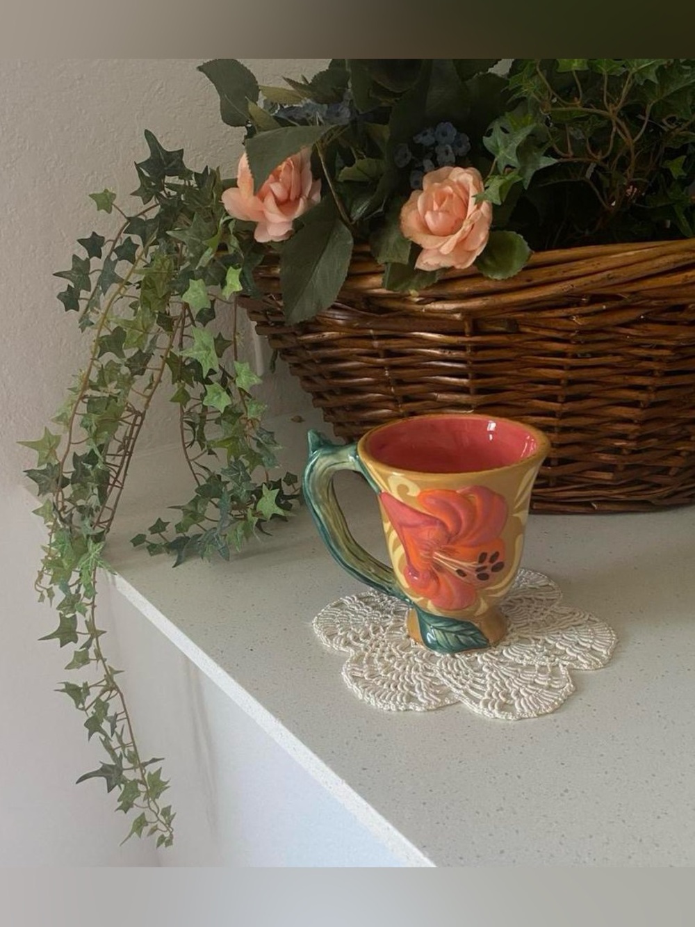 Vintage Ceramic Hibiscus Mug